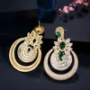 CWWZircons Dubai 18 carats or jaune Vintage bijoux fantaisie vert émeraude longue grande goutte boucles d'oreilles de fête de mariage pour les femmes CZ457 2201089591924
