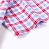 England stil mjuk 100% bomull Kortärmad tröja Singel patch Ficka sommar Casual Standard-Fit Button-Down Plaid Stripe Shirt 210626
