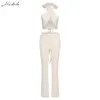 Macheda Spring Solid Knitting Slim Two Piees Set Women Sexy Sleeveless Criss-Cross Tank Top And High Waist Trousers Outfit New X0428