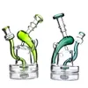 7 inch oil dab rigs hookah 4 colors double base glass water pipe mini cool bong with quartz banger