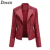 Herbst Winter Pu Faux Leder Jacke Lange Sleeve Zipper Schlank Motor Biker Leder Mantel Weibliche Outwear Tops 211130