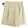 Fansilanen Office Lady Plaid Retro JK Kort kjol Kvinnor Sommar A-Line High Waist Light Green Pleated Kläder 210607