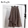 Faldas midi retro irregulares mujeres estampado floral plisado talla grande elástico cintura alta falda de gasa coreana 4xl saia 210506