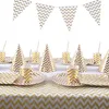 Engångsgaller guld sliver bordsredskap set randig pappers servett koppar platta sugrör födelsedagsfest dekoration bröllopsmaterial