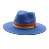 straw hats men women solid wide brim 11cm belt band striped red blue black sun hats summer spring outdoor casual beach sun hats