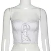 Colysmo White Corset Crop Top Dames Spaghetti Backless Hollow Out Cross Bind Sexy S Summer Tank 210527