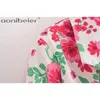 Floral Impressão Moda Casual Longo Terno Jaqueta Primavera Verão Sleeve Single Breasted Mulheres Blazers Feminino Outerwear 210604