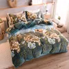 Bedding Sets Warm Winter Thick Fleece Fabric Flowers Printing Set Soft Flannel Velvet Duvet Cover Bed Sheet/Linen Pillowcases 4pcs