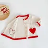 Wiosna Baby Girl Sweter Płaszcz Długie Rękawy Otwarty Stitch Love Heart Outwear Dzieci Urodzone Ubrania E3026 210610