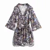 Vintage Women Print Dress Fashion Ladies Elegant Flare Ärm Es Causal Kvinna Boho Loose Chic Girls Vestidos 210427