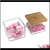 Huishoudelijke Organisatie Home Gardentransparent Organizer Katoenen Swab Opbergdoos Organomador Acryl + Houten Pad Cosmetische Plastic Badkamer BO