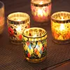 Dinner Bar Decorations Candle Holders Mosaic Small Cup Glass Candlestick European Style Handmade Romantic Candlelight