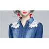 Dames Herfst en Winter Elegante Denim Lange Jurken Hoge Kwaliteit Femme Lace Designer Runway Blue Vestidos 210520