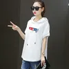 T-shirt Kvinna Hooded Loose Summer Casual Red White Short-Sleeved Stor Storlek Kvinnor Mode Utskrift T-shirt Bomull 210722