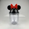 9 colores pequeños vasos de acrílico para orejas de ratón de 12 oz con vaso con tapa de cúpula de plástico transparente de paja para fiestas infantiles de doble pared 288G