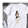 여름 여성 티셔츠 패션 티셔츠 아름다움 샴페인 패턴 인쇄 하라주쿠 레저 스트리트웨어 여성 의류