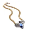 Noble Women Jewelry 2021 Fashion Trending Diamante Big Crystal Blue Bib Statement Necklace Chokers