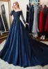 Deep V Neck Długie rękawy Prom Dresses A-Line Lace Aplikacje Sweep Pociąg Formalne Party Suknie gościnne