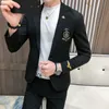 Spring Casual Blazer Suit Jacket Embroidery Black Social British Blazers Men Suits Wedding Coat Club DJ Stage Clothers 210527