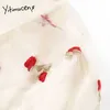Yitimuceng Gaza Bluzka Kobiety Solidne Koszule Lato Krótki Rękaw Puffowy V-Neck Floral Bow Moda Ubrania Topy Office Lady 210601