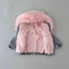 Bebek Kız Deinm Ceket Kış Toddler Çocuklar Faux Kürk Kapüşonlu Polar Sıcak Denim Ceket 1-10years Çocuk Kalın Dış Giyim Palto 211204
