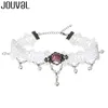 Chokers JOUVAL Vintage White Lace Choker Gothic Pink Flower Necklace For Women Goth Chocker Sexy Party Event Halloween Victorian Jewelry