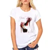 Mulheres de t-shirt das mulheres impressas camisas para meninas O-pescoço manga curta t - shirts tops brancos casuais Senhora rosa saltos altos sapatos