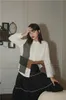 Kolor Czarny Biały Z Długim Rękawem Koszula Kobiety Top i Bluzka Przycisk UP Casual Spadek Koreańska Moda Odzież 210427