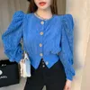 Nomikuma Corduroy Coat Korean Puff Long Sleeve Women Jacket Spring New Single Breasted Solid Short Outerwear 6D884 210427