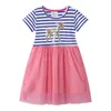 Jumping Mierniki 2-7t Księżniczka Dresses Baby Aplikacja Rainbow Cute Party Girls Tutu Sukienki Bawełniane Stripe Girls Dress Q0716