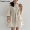 Nomikuma Femme Robe Coréenne Manches Bouffantes O-cou Doux Robes Femme Chic Plissée Taille Haute A-ligne Mini Robe De Mujer 6G086 210427