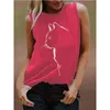 Bayanlar Baskılı Yelek Yaz Yuvar Boyun Kedi Kafası Baskılı Kısa Kollu T Gömlek Üst Kadın Moda Seksi Artı Boyutu Giyim X0507