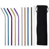 6*241mm Colorful Stainless Steel Straws Reusable Straight and Bent Metal Drinking Straw Cleaning Brush for Home Kitchen Bar