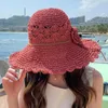 Mode été femmes chapeaux de soleil seau casquette dentelle nœud papillon fleurs ruban plat haut chapeau Panama doux paille plage casquettes large bord