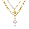 LATS – colliers multicouches Vintage pour femmes, pièces de monnaie, croix de perles, Portrait, chaîne à clavicule épaisse, bijoux à la mode, cadeaux
