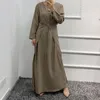 Ethnic Clothing Handcraft Beads 3 Piece Muslim Set Matching Outfit Crinkled Crepe Open Abaya Kimono Long Sleeve Dress Wrap Skirt D2851