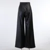 High street pantaloni neri donna autunno tinta unita gamba larga PU pelle sexy vita alta moda donna 210508