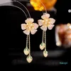 Dangle & Chandelier Luxury Copper Cubic Zirconia Long Tassel Flower Drop Earrings For Women Safety Pin Bridal Wedding Party Jewelry