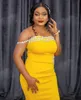 2021 Africano amarelo sereia de dama de honra vestidos fora do ombro longo com cristal cetim plus tamanho empregada de honra vestido personalizado vestidos de noite formal