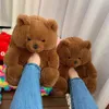Kadın Kış Güzel Karikatür Teddy Bear Pamuk Terlik Gökkuşağı Renkli Sıcak Slaytlar Sevimli Ayı Kapalı Ayakkabı Taklit Kürk Slaytlar Kız H1115