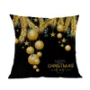 Cuscino/Cuscino Decorativo Buon Natale Felice Anno Sfondo Nero Goden Ornamental Ball Alphabe Case Sofa Holiday Cuscino Decorativo Co