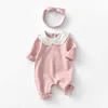 Dot print peuter meisjes romper lange mouw jumpsuits geboren babykleding babykleding met hoofdband 2 stks outfits 211011