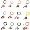 11 colori portachiavi braccialetto di legno con nappe chiavi fai da te in fibra di legno pandent woodwooden braccialetto di perline chiave decorare moda DB803
