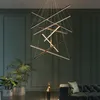 Pendant Lamps Modern Staircase Chandelier Lighting Simple Black Rectangular LED Linear Lamp Used For Spiral El Lobby Club LobbyPendant