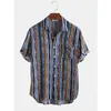 Striped Summer Beach Hawaiian Mens Camisa Casual Hawaii Manga Curta Superize Aloha Camisa Loose Linen Férias Camisa Homens 210524