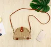 Saco feminino Semicírculo Mini Messenger Palha Tecido Casual Moda Rattan Beach Bags