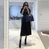 Koreanische Designer Graben Frauen Kleid Runway Frühling Sommer Lange Chic Drehen unten Kragen Schlank Split Vestidos 210506