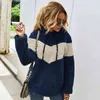 En peluche Épais Hoodies Femmes Automne Hiver Couleur Correspondant Patchwork À Capuche Cordon À Manches Longues Pulls Casual Lâche Sweats 210522