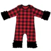 Fall winter Wholesale Baby Icing Ruffle leg Romper mustard plum olive peacock Boutique born plain Color pajama gowns Jumpsuit 211022