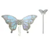 Glitter Butterfly Fairy Wing Wand Crown Set kızlar parti fantezi elbise destekler doğum günü hediyesi Noel çantası dolgu mavi